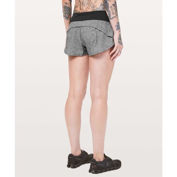 LULULEMON Women’s Heather Lux Multi Black / Black Speed Up Low Rise 2.5” Shorts - Picture 2 of 8